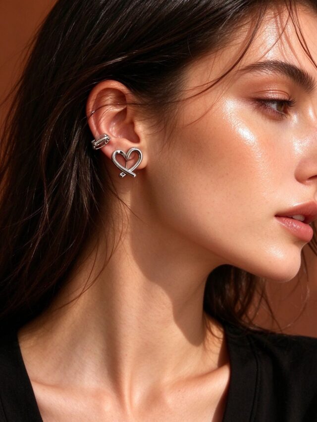 Silver Open Heart Cartilage Cuff Earring - Non-Pierced Clip-on Earring for Women