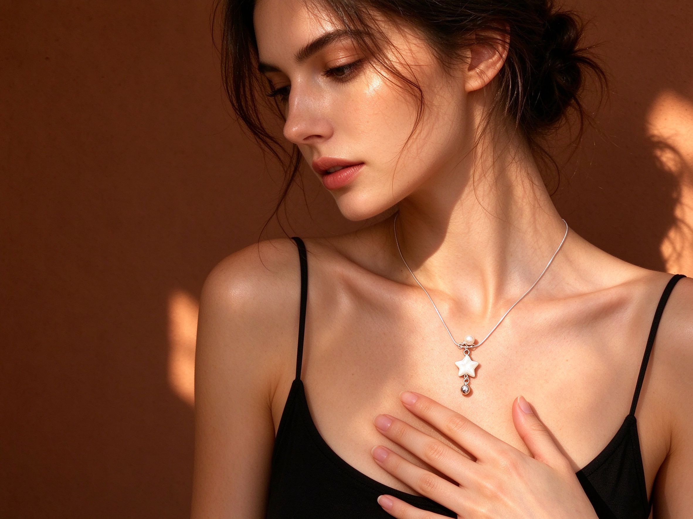 Mother of Pearl Star Pendant Necklace - Dainty Silver Snake Chain for Women