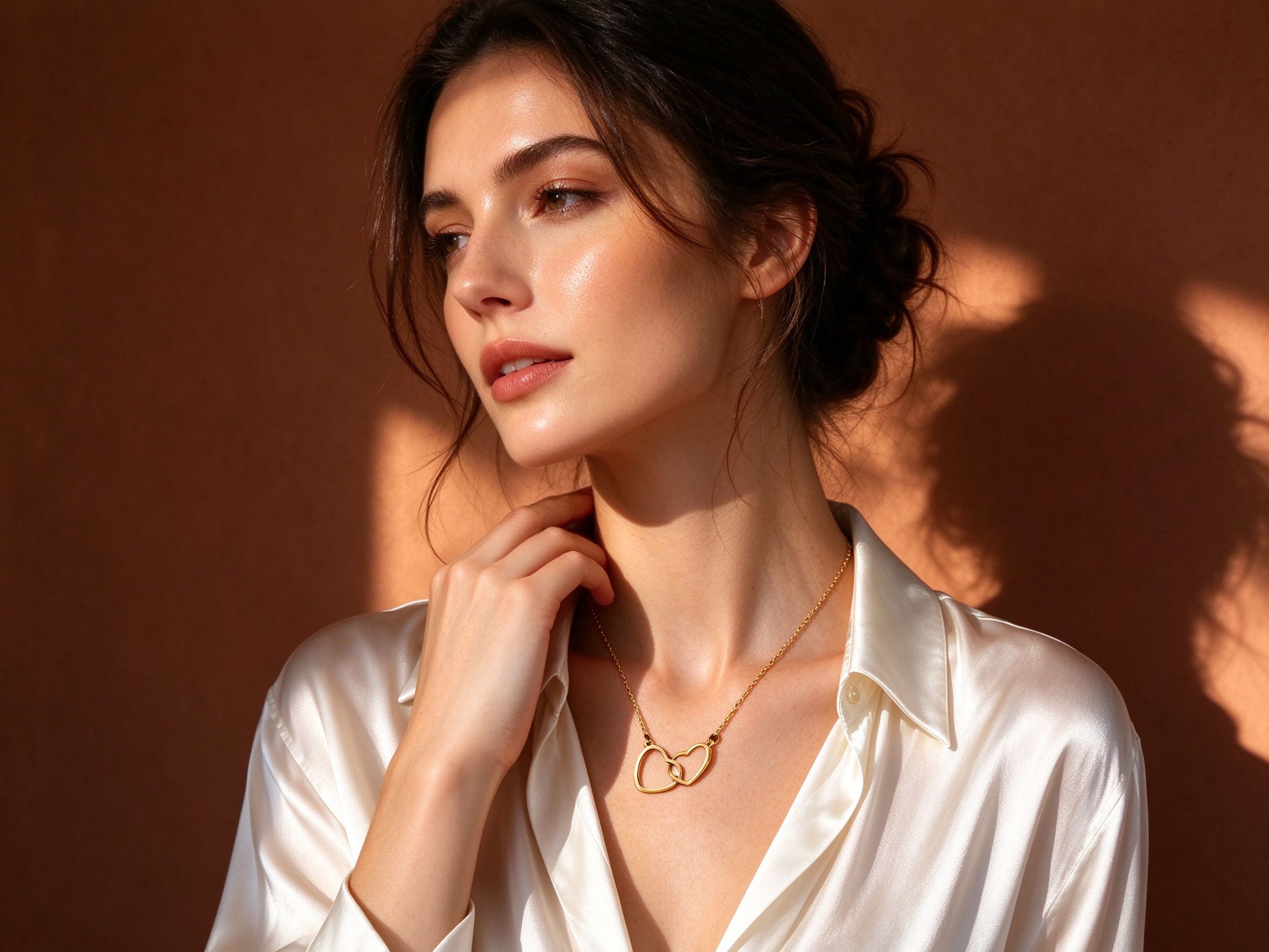 Interlocking Double Heart Pendant Necklace - Minimalist Gold Chain for Women