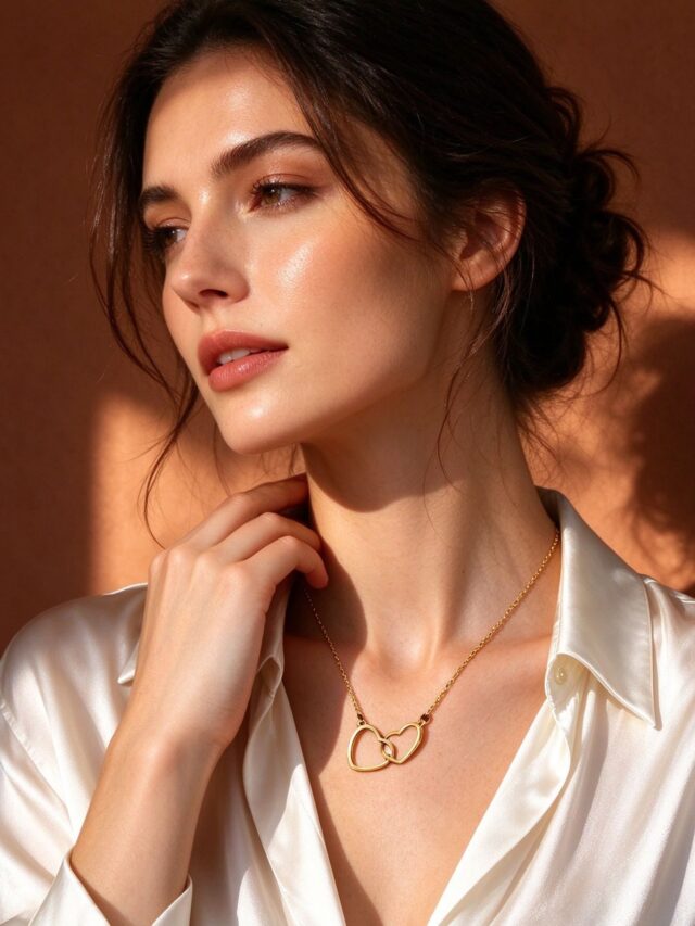 Interlocking Double Heart Pendant Necklace - Minimalist Gold Chain for Women