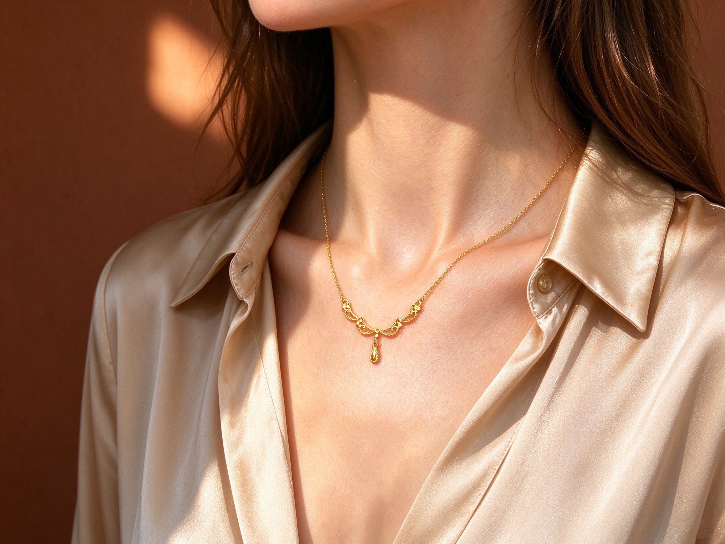 Gold Lace Openwork Waterdrop Pendant Necklace - Dainty Gold Chain for Women