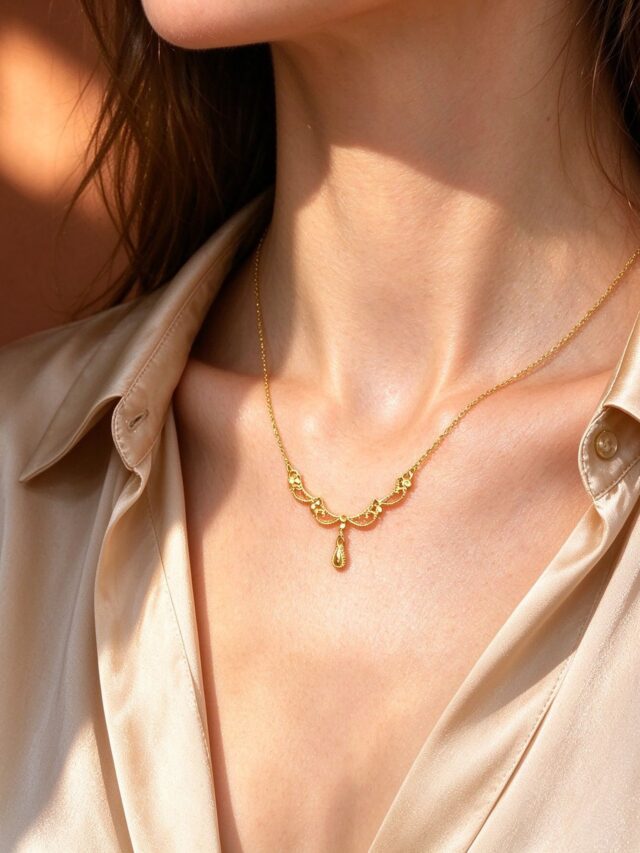 Gold Lace Openwork Waterdrop Pendant Necklace - Dainty Gold Chain for Women