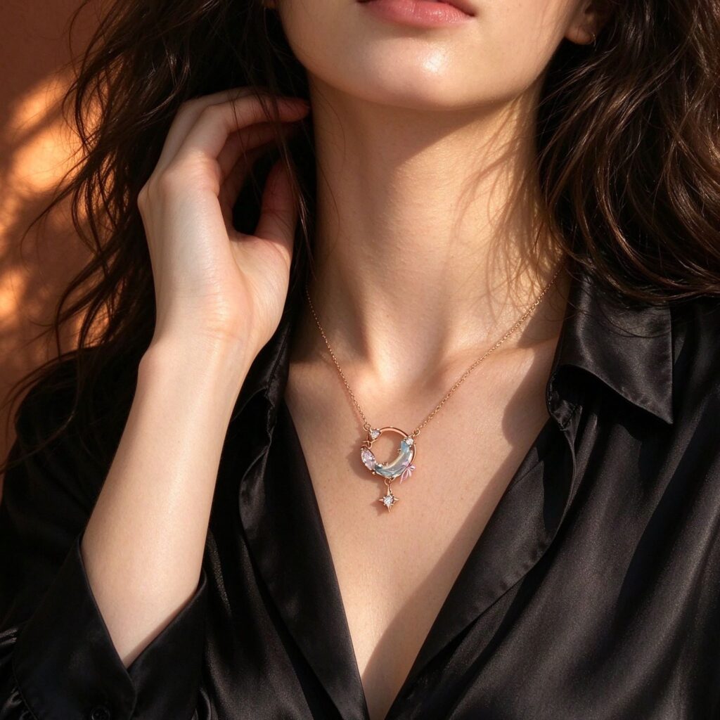 Moon Star Pendant Necklace for Women