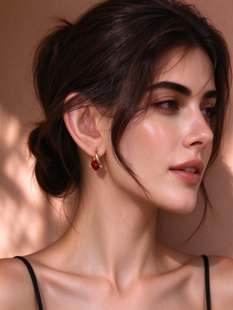 Red Glazed Love Heart Earrings 18k Gold Plated Stainless Steel French Elegant Dainty Ear Cuffs