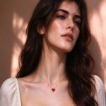 Red Heart Pendant Necklace 18K Gold Plated Stainless Steel Dainty Clavicle Chain - view 1