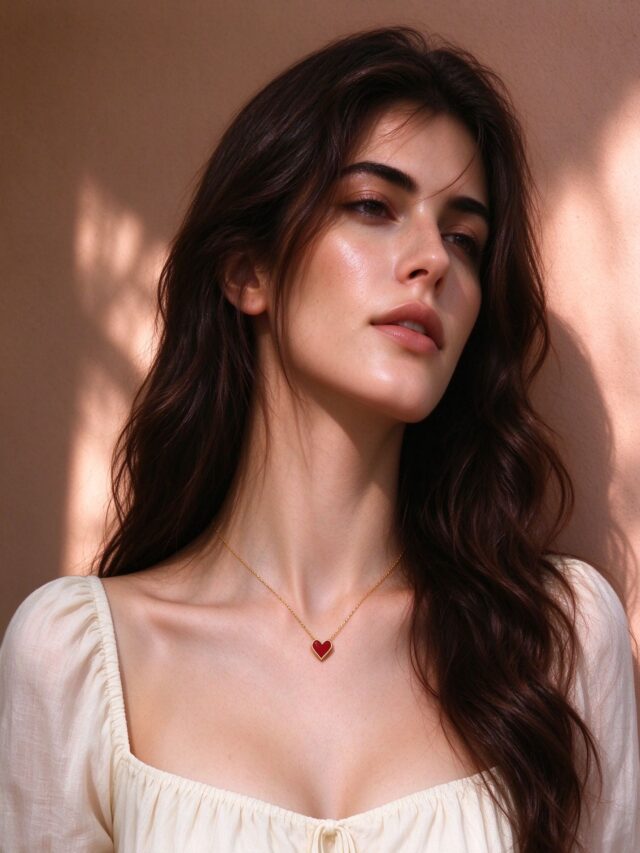 Red Heart Pendant Necklace 18K Gold Plated Stainless Steel Dainty Clavicle Chain