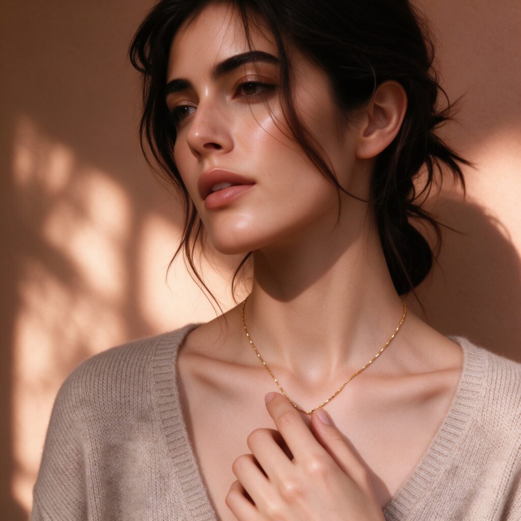 Dainty Bamboo Station Chain Necklace — Brushed Gold Clavicle Chain