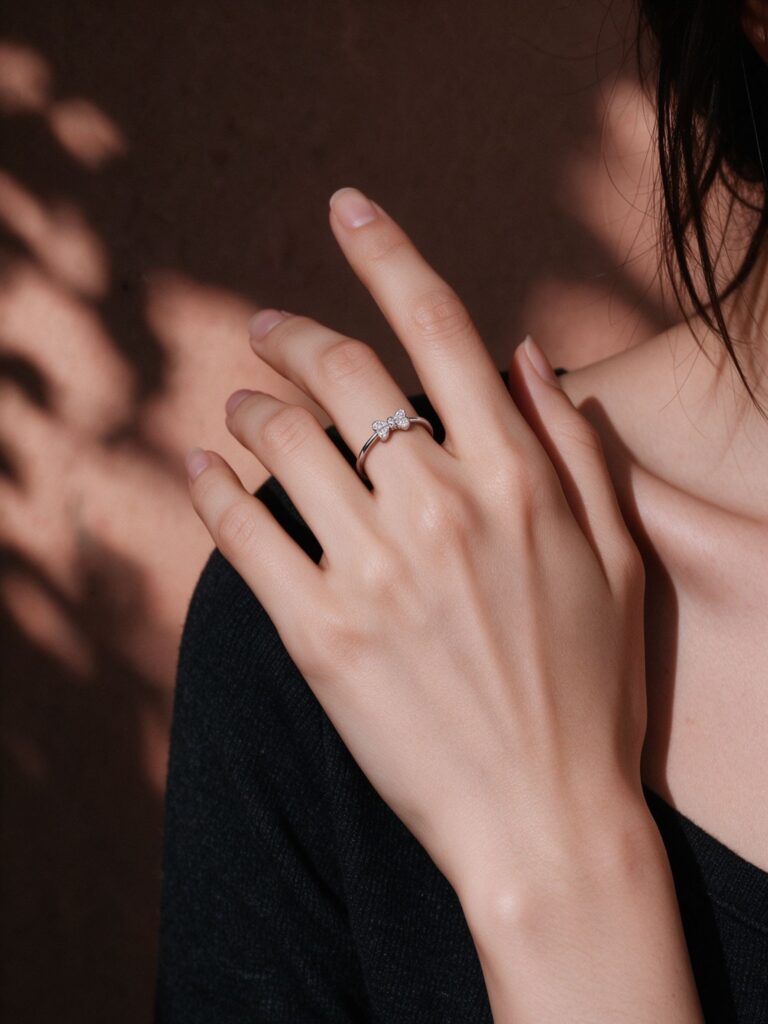 Silver Bow Knot CZ Open Ring Dainty Korean Style Adjustable Ring