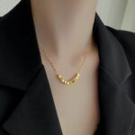 Fortune Block Pendant Necklace – Dainty Titanium Steel Gold Chain - view 2