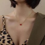 Red Heart Pendant Necklace 18K Gold Plated Stainless Steel Dainty Clavicle Chain - view 2