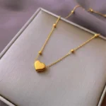 3D Gold Heart Pendant Necklace – Dainty Titanium Steel Clavicle Chain - view 2