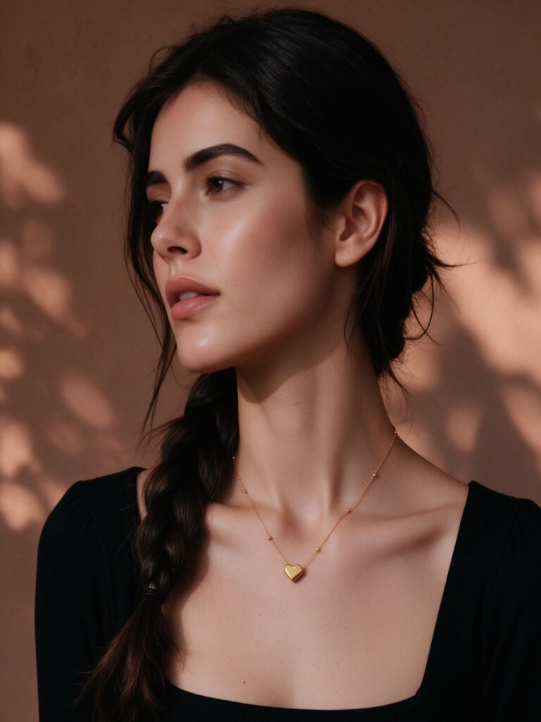 3D Gold Heart Pendant Necklace – Dainty Titanium Steel Clavicle Chain