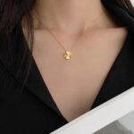 Gold Heart Petal Flower Pendant Necklace – Dainty Brushed Gold Clavicle Chain - view 2