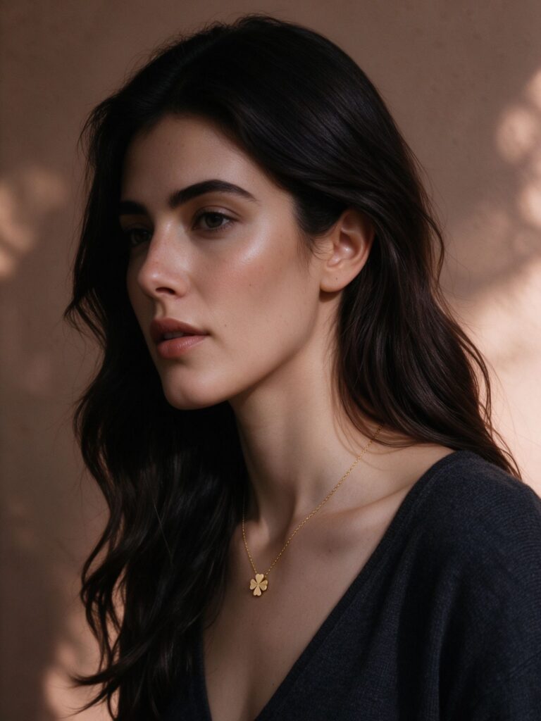 Gold Heart Petal Flower Pendant Necklace – Dainty Brushed Gold Clavicle Chain