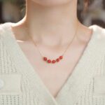 Five Red Bead Smile Necklace 18k Gold Plated Stainless Steel Dainty Clavicle Chain - view 2
