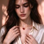 Cinnabar Red Bead Snake Bone Chain Necklace 18K Gold Plated Stainless Steel Dainty Clavicle Chain - view 1