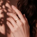 Thin Gold Stacking Ring with 3 CZ Stones Dainty Titanium Steel Minimalist Ring - view 1