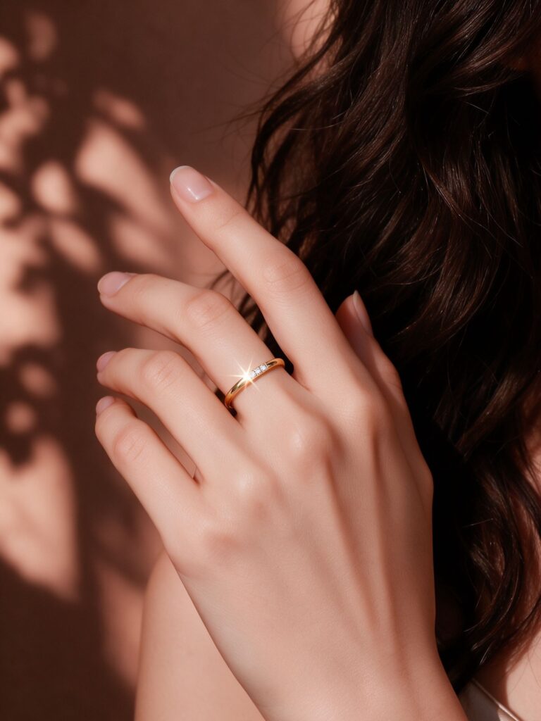 Thin Gold Stacking Ring with 3 CZ Stones Dainty Titanium Steel Minimalist Ring