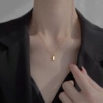 Minimalist Gold Bar Pendant Necklace – Delicate Seed Bead Gold Chain - view 2