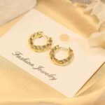 Gold Textured Molten Small Hoop Earrings – Stainless Steel Minimalist Chic Ear Cuffs - view 2