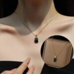 Black Plate Pendant Necklace – Dainty Titanium Steel Gold Chain - view 2