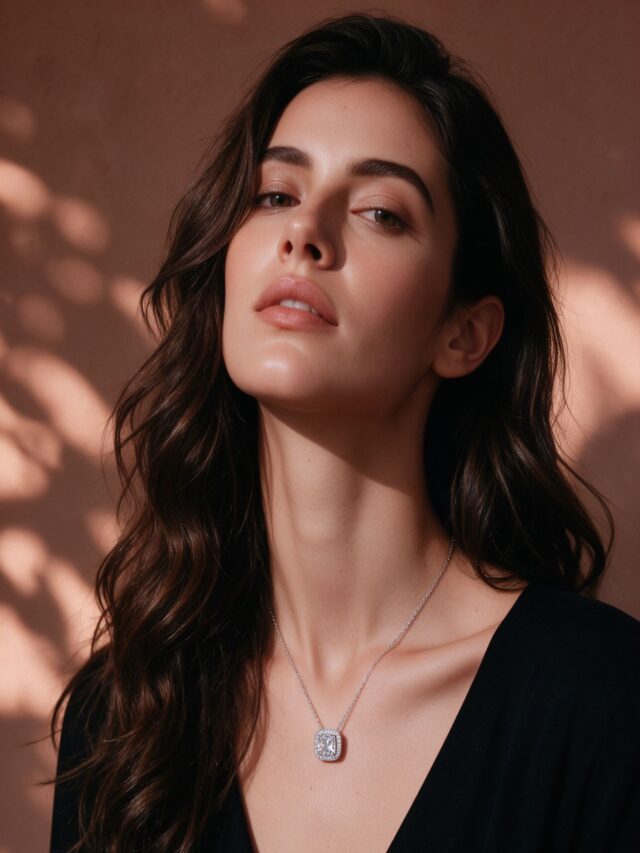 Cushion Cut Halo CZ Pendant Necklace Silver Titanium Steel Dainty Clavicle Chain