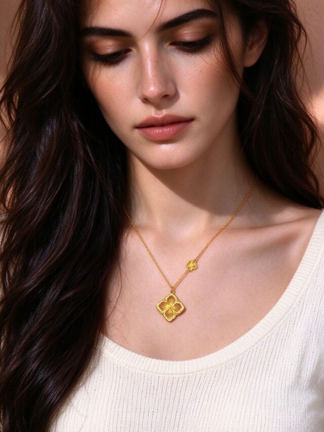 Four Leaf Clover Necklace 18k Gold Plated Stainless Steel Dainty Clavicle Chain