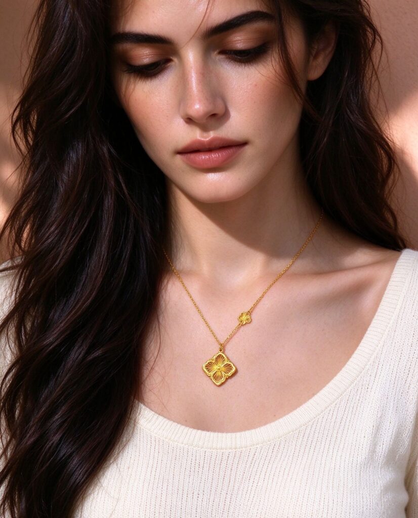 Four Leaf Clover Necklace 18k Gold Plated Stainless Steel Dainty Clavicle Chain