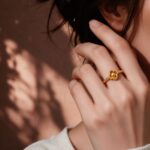 Lucky Four Leaf Clover Spinning Bead Ring Adjustable Gold Dainty Titanium Style - view 1