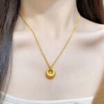 Vintage Gold Donut Pendant Necklace – Brushed Gold Dainty Clavicle Chain - view 2