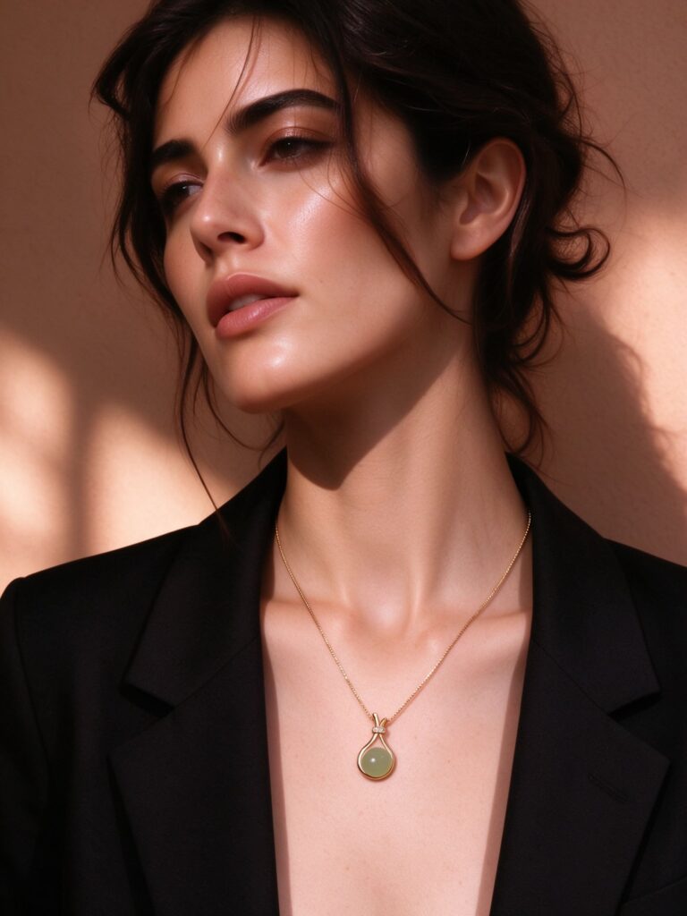 Green Jade Lucky Bag Pendant Necklace | 18K Gold Plated Stainless Steel Dainty Clavicle Chain