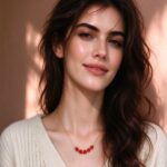 Five Red Bead Smile Necklace 18k Gold Plated Stainless Steel Dainty Clavicle Chain - view 1
