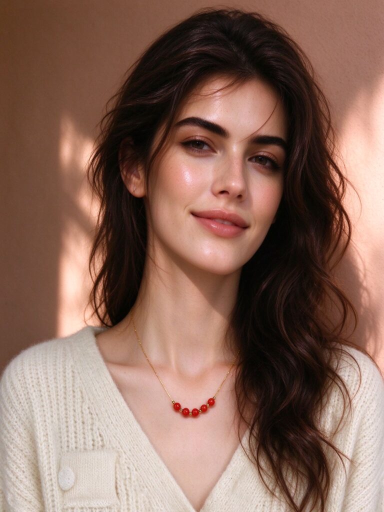 Five Red Bead Smile Necklace 18k Gold Plated Stainless Steel Dainty Clavicle Chain